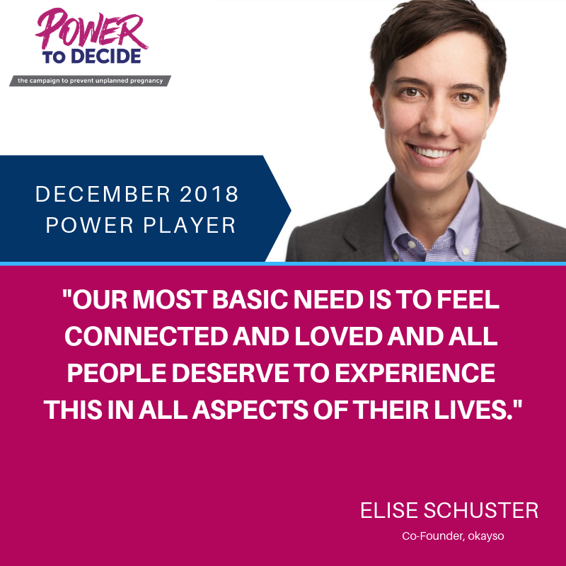 A headshot of Schuster with a quote, "Our most basic need is to feel connected and loved and all people deserve to experience this in all aspects of their lives."