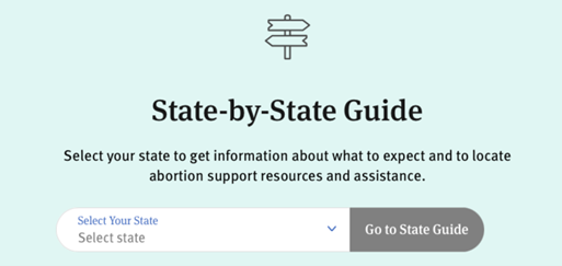 A screenshot of the top of the state-by-state guide page on AbortionFinder.