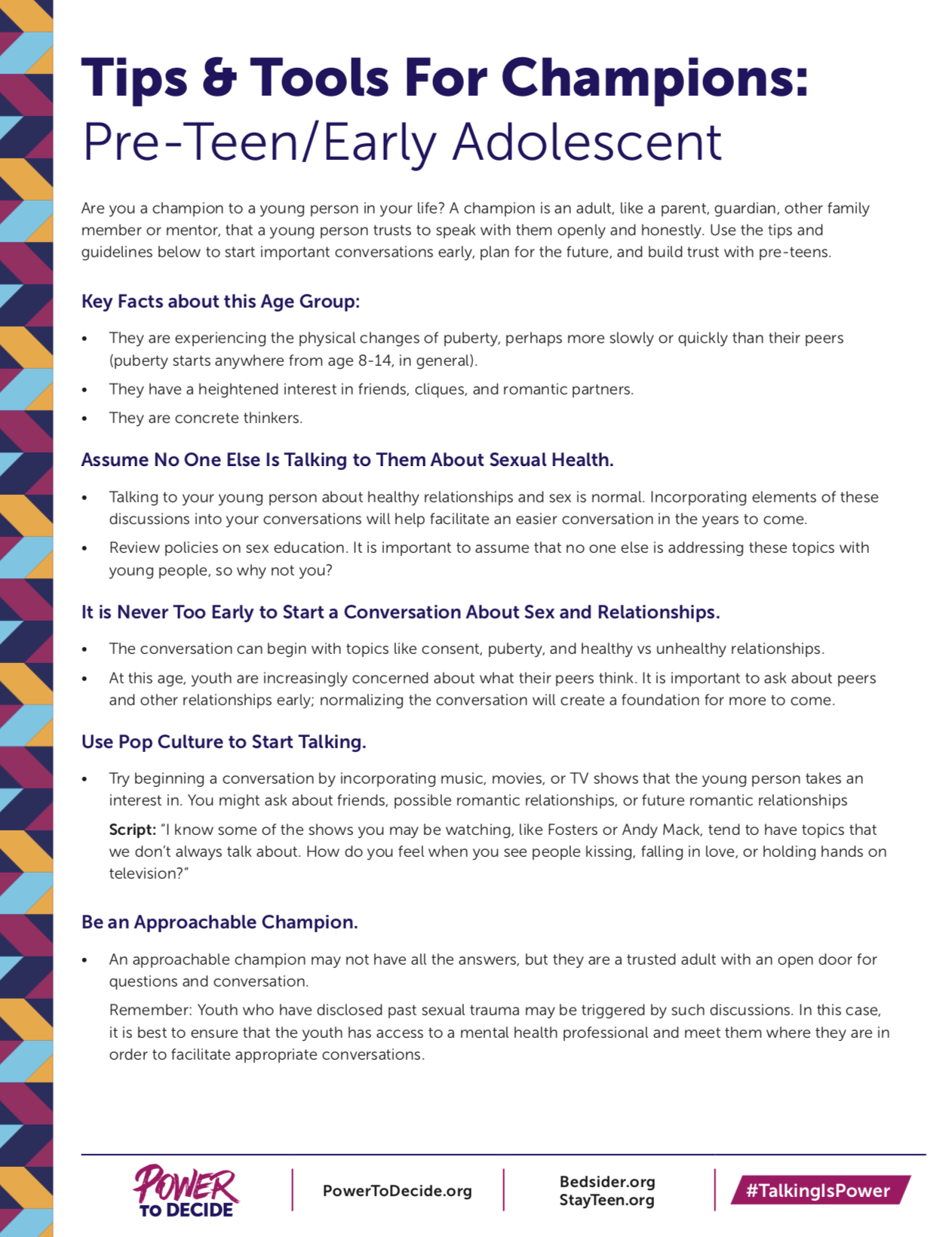 Tips & Tools For Trusted Adults: Pre-Teen/Early Adolescent