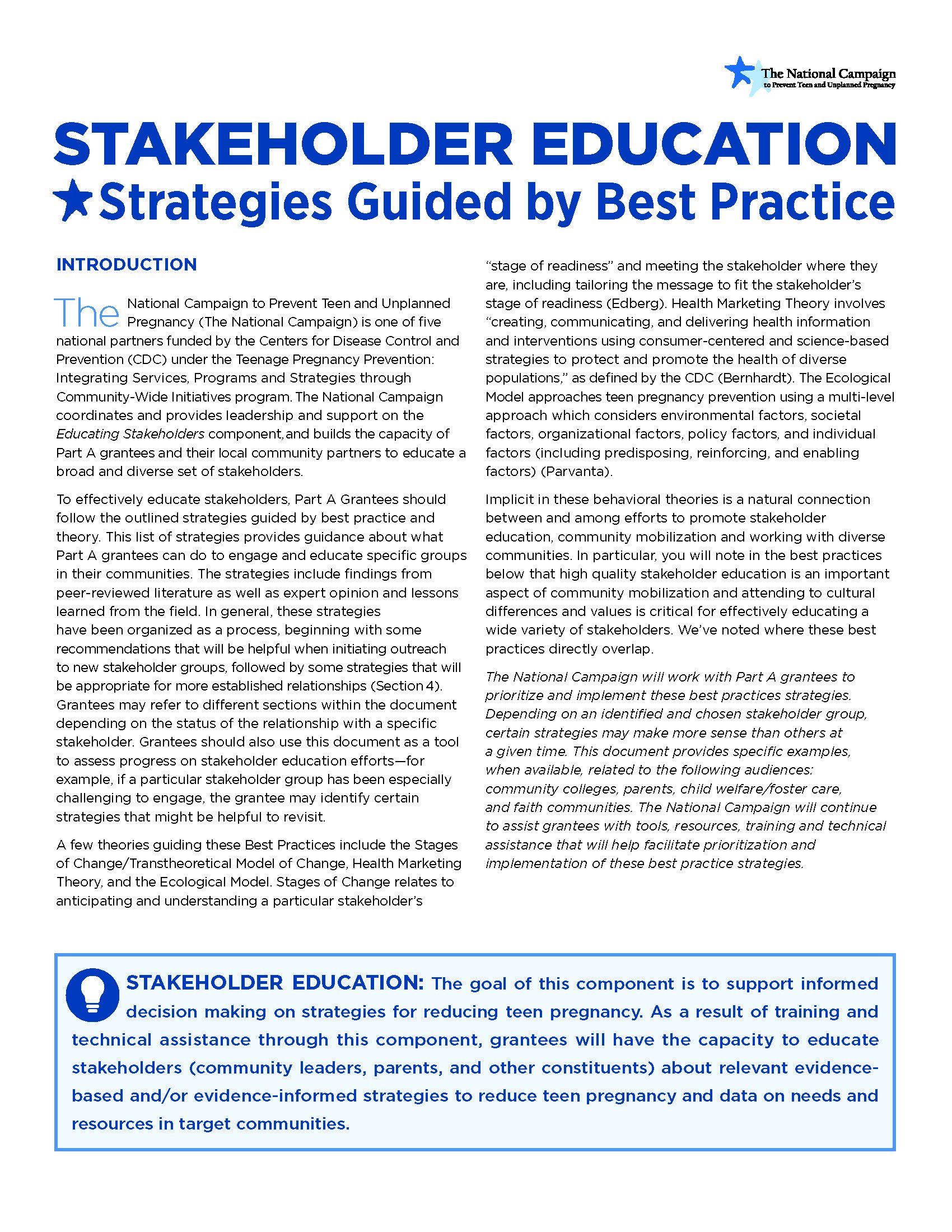 Stakeholder Education: Strategies Guided by Best Practice