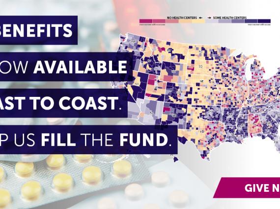 A map of the US with the words, "BCBenefits is now available coast to coast. Help us fill the fund."