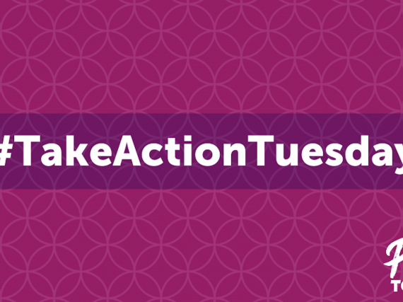A purple card reading #TakeActionTuesday