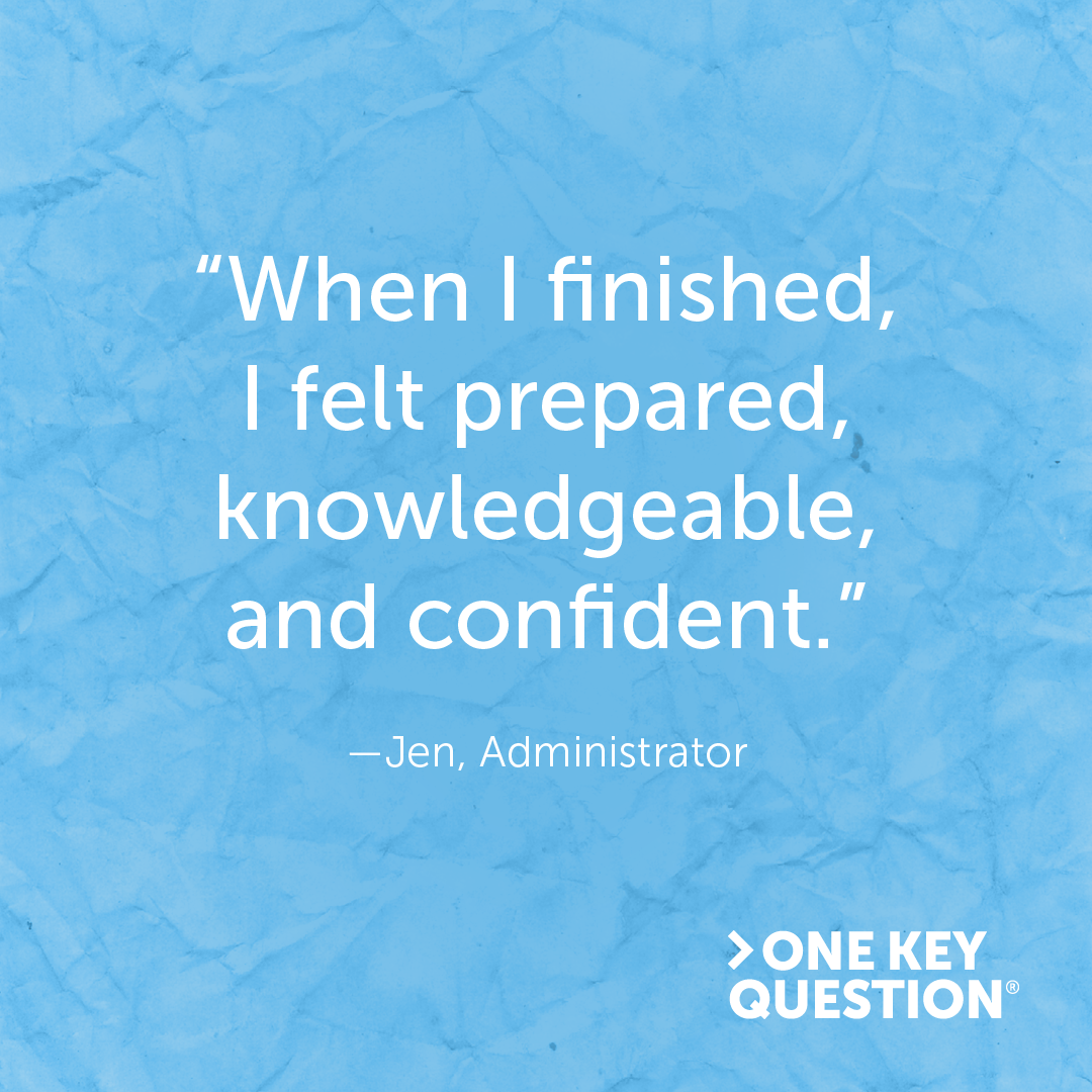 A graphic with a quote from an administrator which reads, "When I finished, I felt prepared, knowledgeable, and confident."