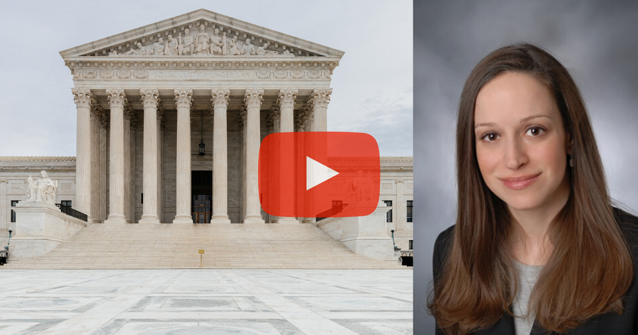 A photo of the Supreme Court next to a photo of Rachel Fey