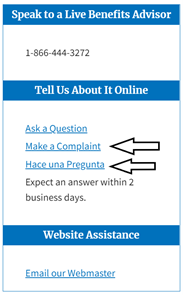 A screenshot of the first step of the process to submit a complaint at askebsa.dol.gov.