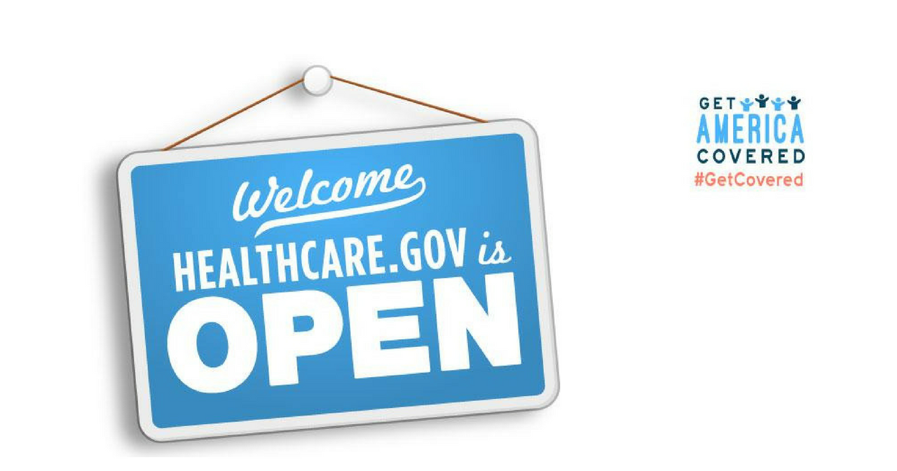 A graphic of a sign saying open enrollment is open