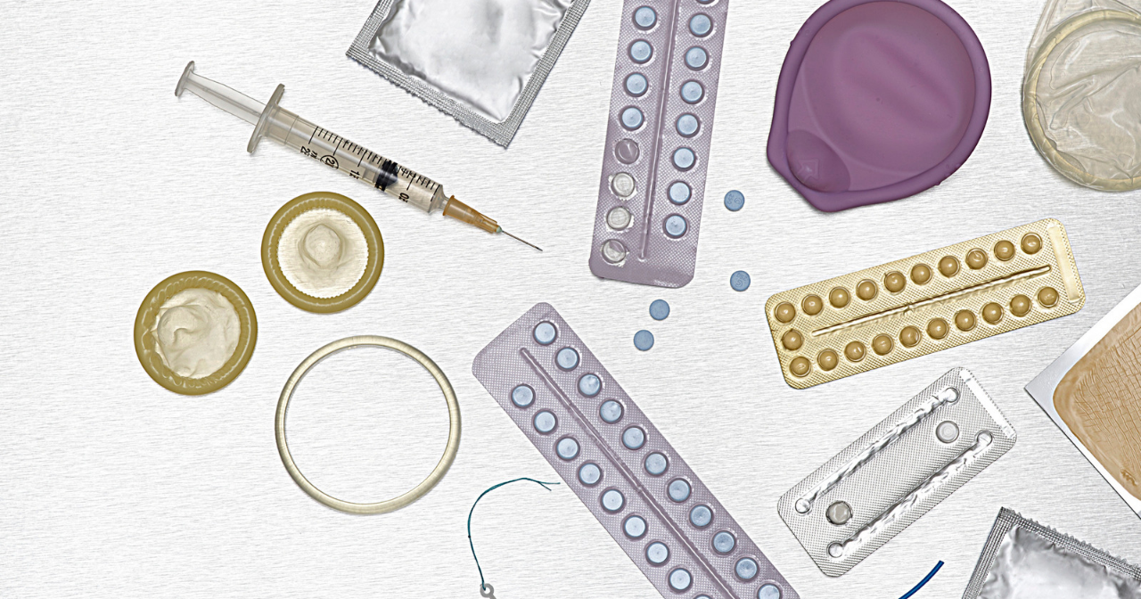 A selection of birth control methods spread out