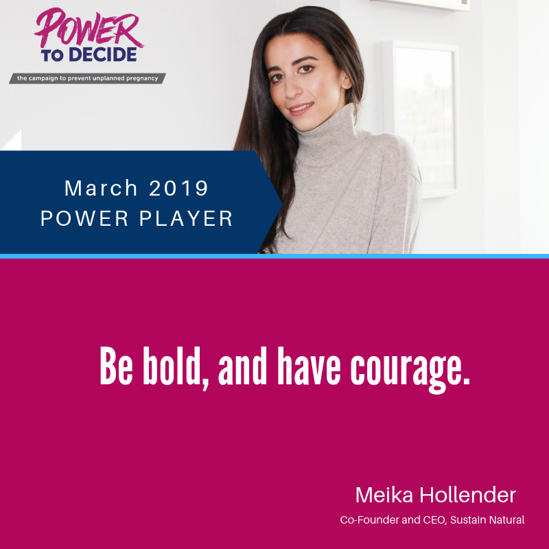 Headshot of Meika Hollender with the quote, "Be bold, and have courage."