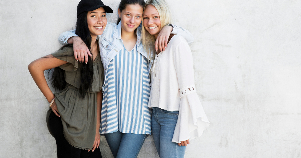 Three Best Friends Posing In Studio Wearing Summer Style Outfit And Jeans  Shorts Stock Photo Picture And Royalty Free Image Image 55813187