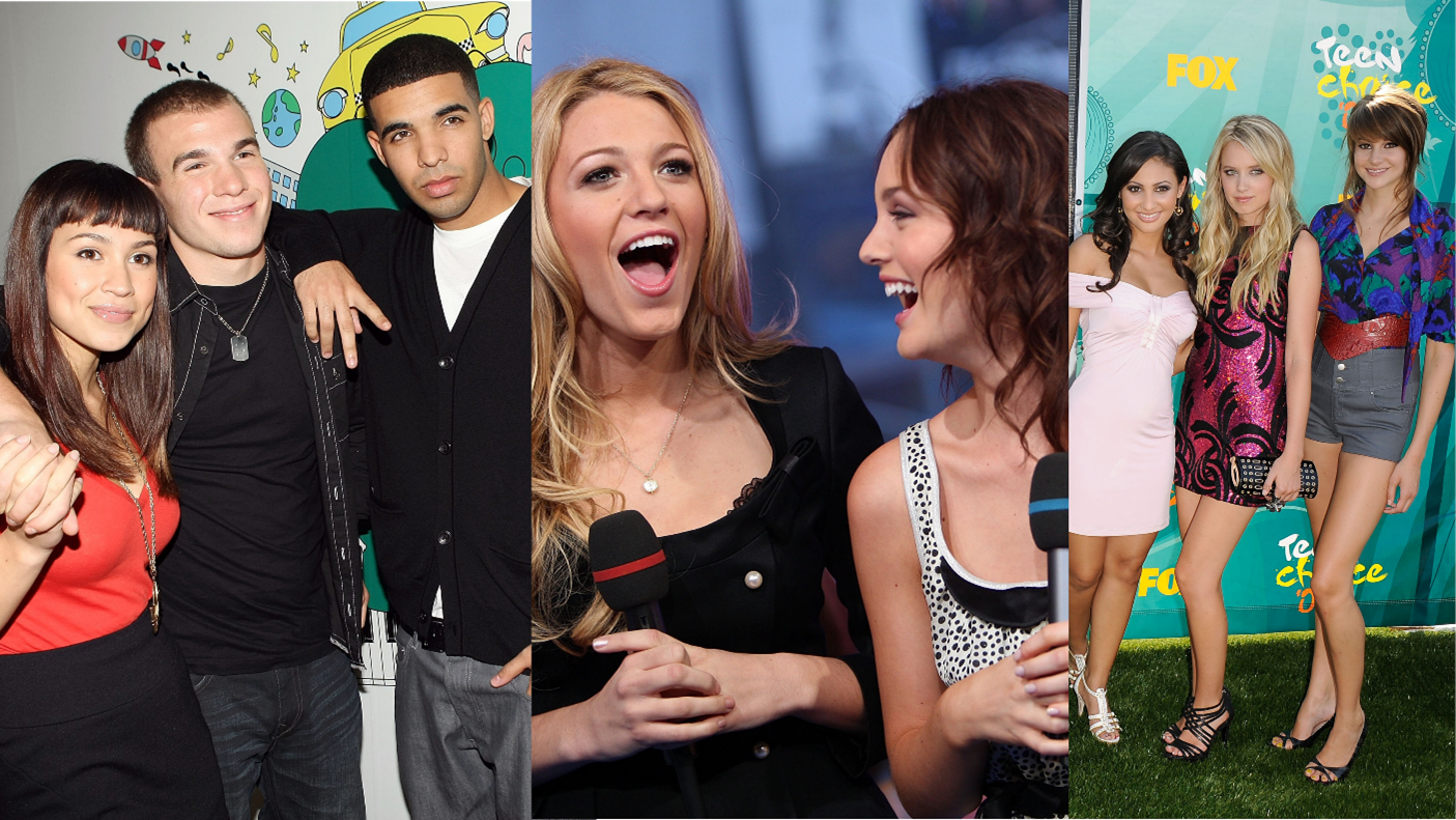 Photos of cast members from Degrassi, Gossip Girl, and Secret Life pose at events. 