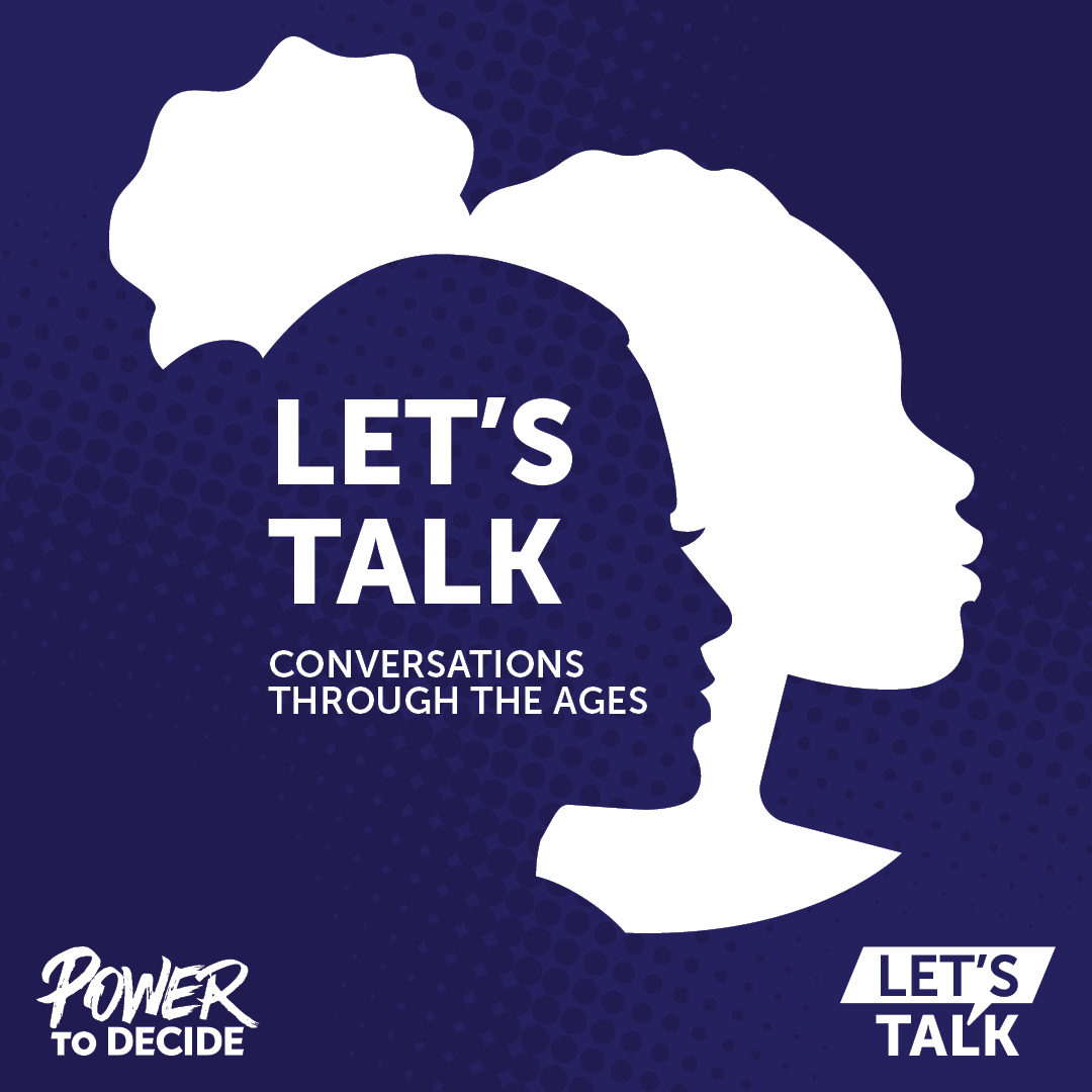 The shadowed outline of 2 women's faces and the words, "Let's Talk: Conversations Through the Ages"
