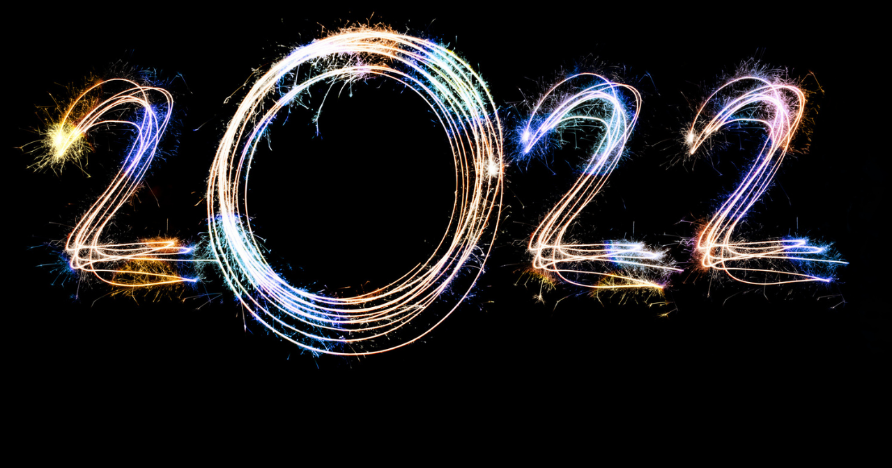 The year 2022 spelled out in sparklers. 