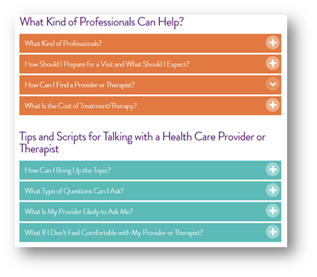 A table showing tips and scripts for talking to a health care provider or therapist. 