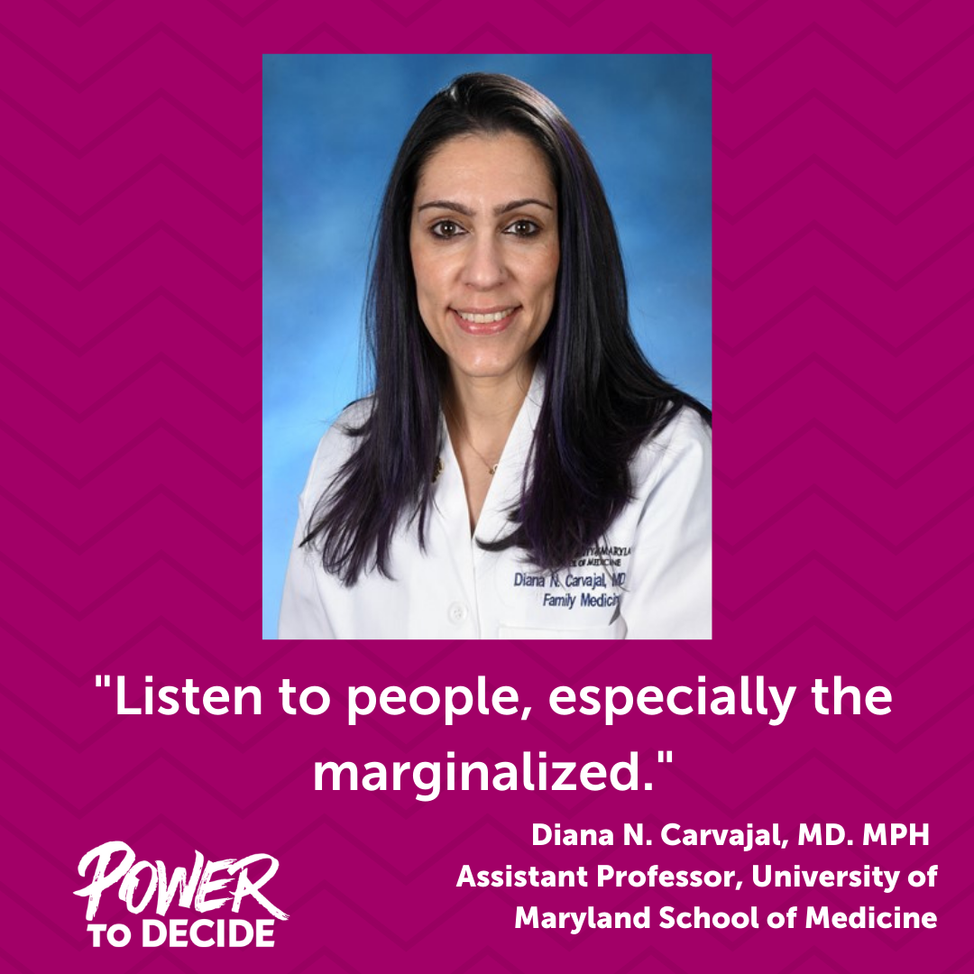 A photo of Dr. Carvajal and a quote from the blog, "Listen to people, especially the marginalized."