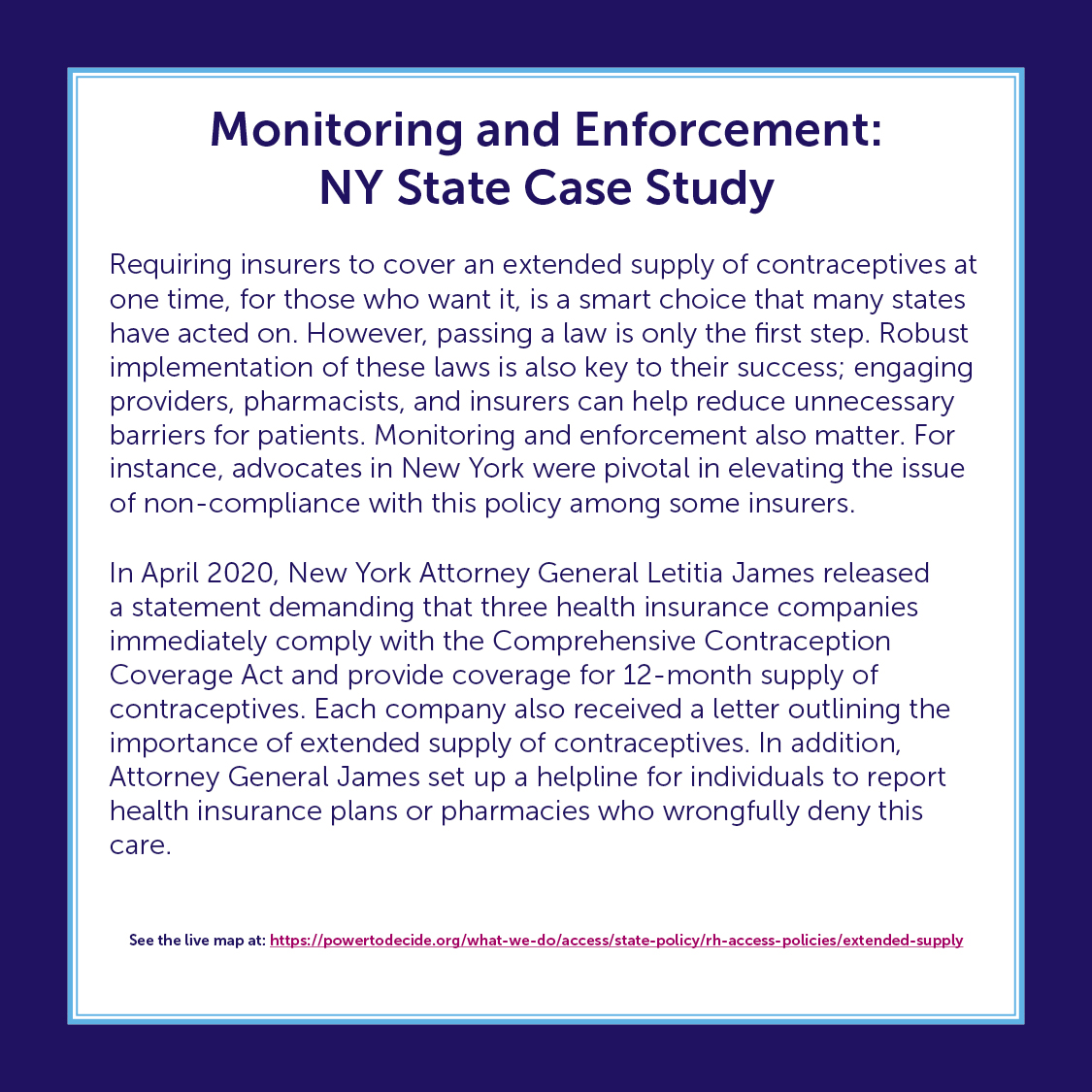 A short description of monitoring and enforcement of extended supply in New York state. 