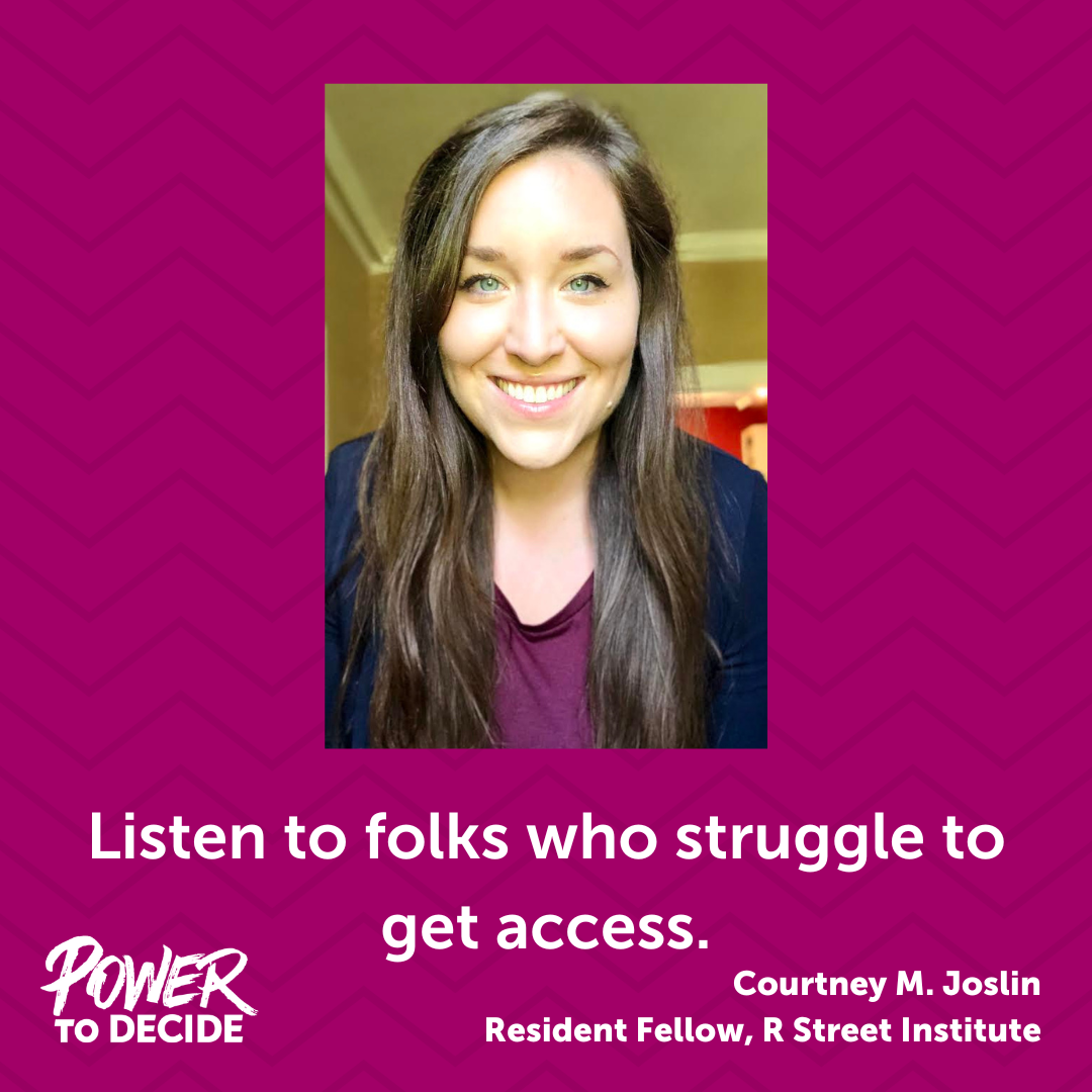 A photo of Joslin and a quote from the interview, "Listen to folks who struggle to get access."