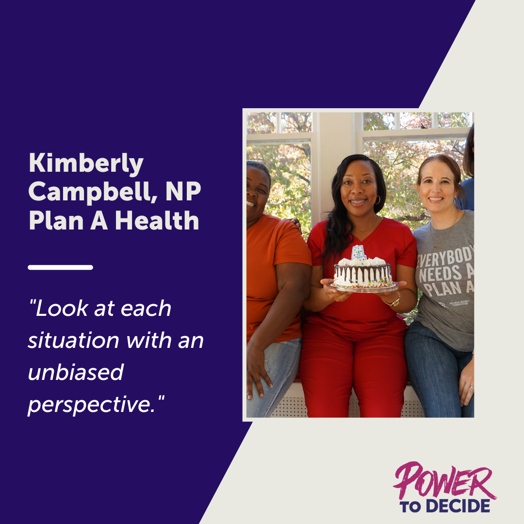 A photo of Kimberly Campbell of Plan A Health and a quote from the interview, "Look at each situation with an unbiased perspective."