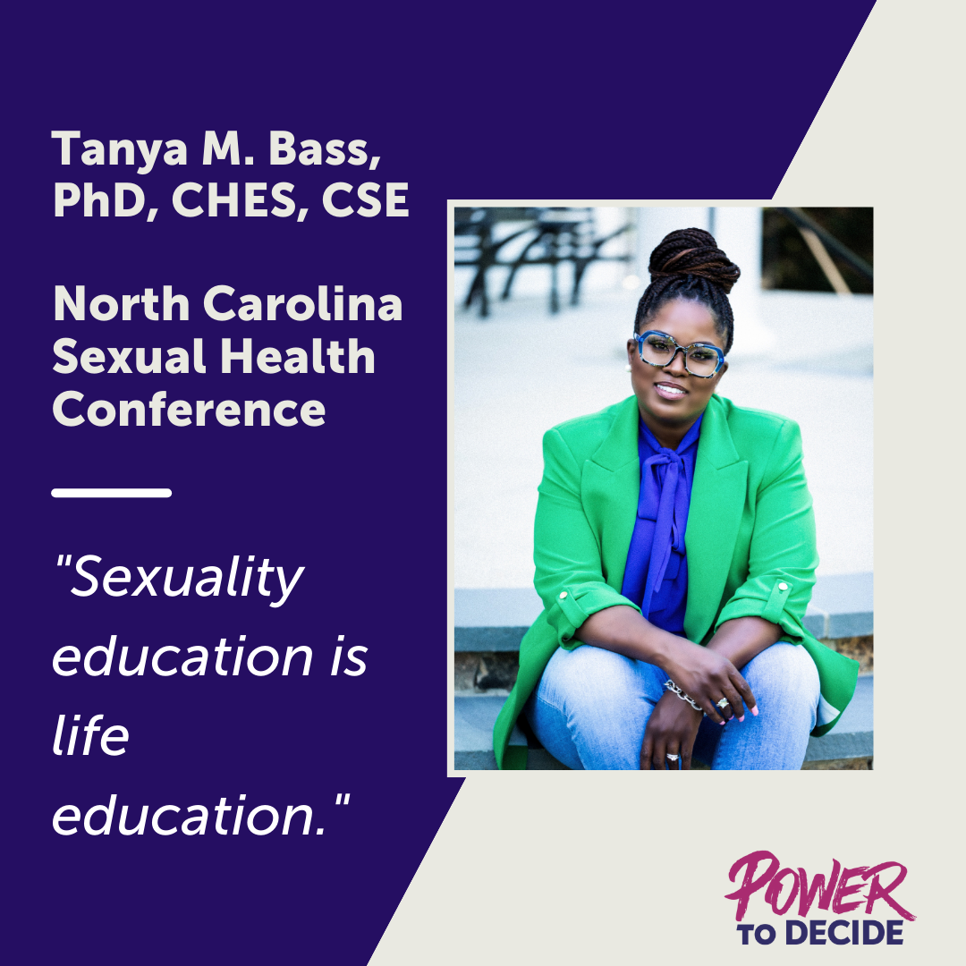 A photo of Tanya Bass and a quote from the interview, "Sexuality education is life education."