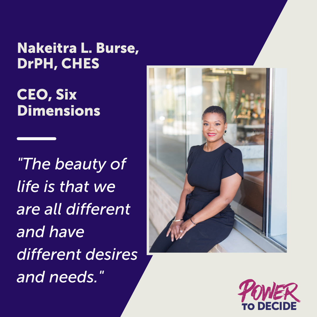 A photo of Burse and a quote from the interview, "The beauty of life is that we are all different and have different desires and needs."
