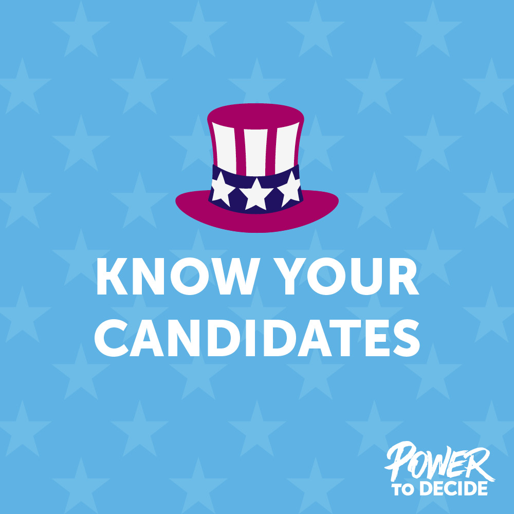 A graphic of Uncle Sam's hat and the words, "Know your candidates"