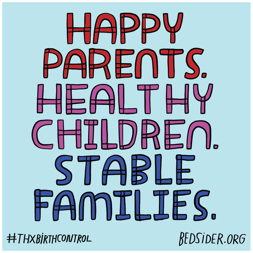 A graphic reading, "Happy parents, healthy children, stable families."