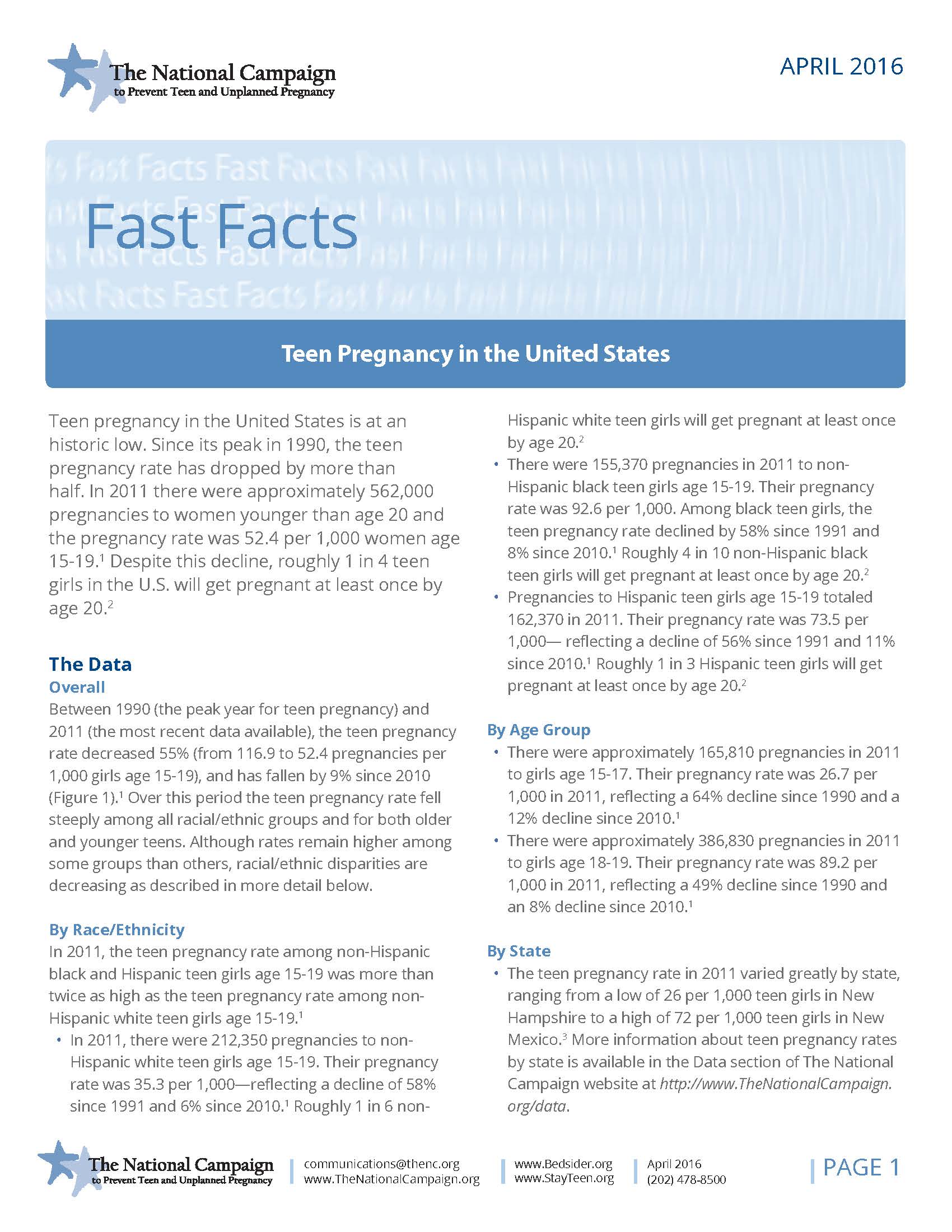 Fast Facts: Teen Pregnancy in the United States