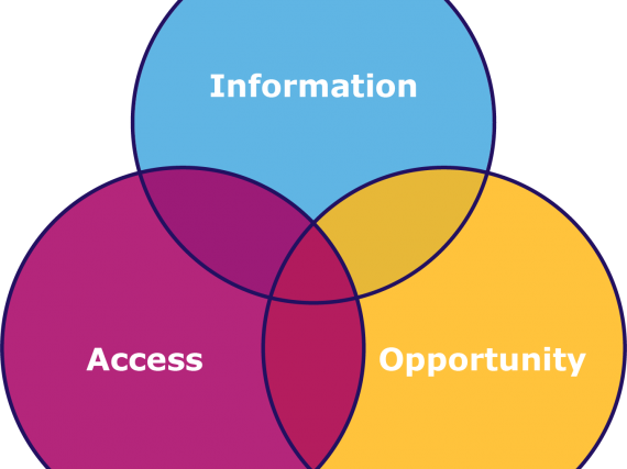 A Venn diagram of information, access, and opportunity