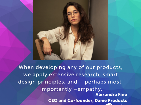 A headshot of Fine with a quote from the interview, "When developing any of our products we apply extensive research, smart design principles, and -- perhaps most importantly -- empathy."