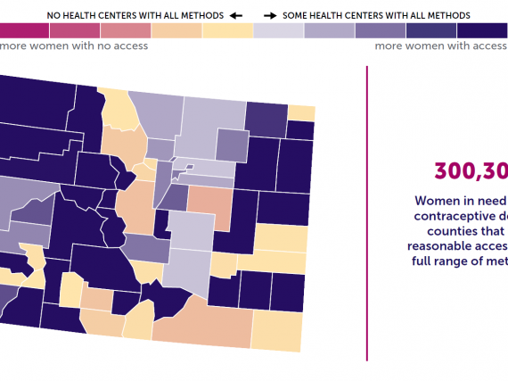 A map of Colorado showing the levels of contraceptive access by county. 