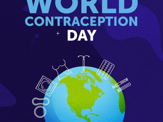 An image of the world being circled by birth control methods and the words, "World Contraception Day September 26, 2021."