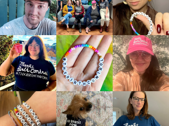 A grid of nine images posted by members of the public to celebrate #ThxBirthControl Day in 2022. 