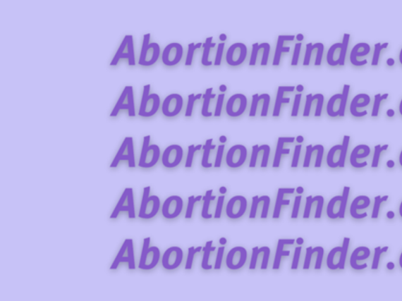 A purple box with the words AbortionFinder.org repeated five times. 