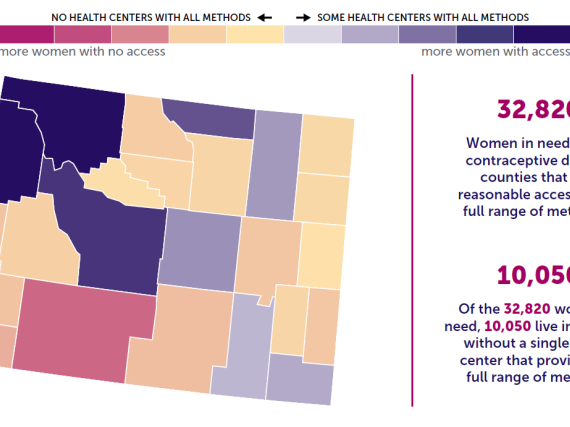 A map of Wyoming showing the levels of contraceptive access by county. 