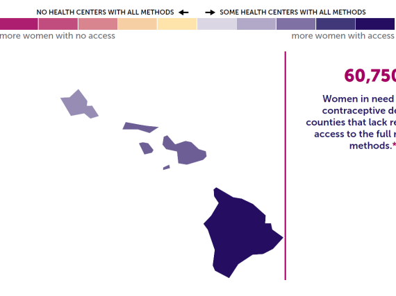 A map of Hawaii showing the levels of contraceptive access by island. 
