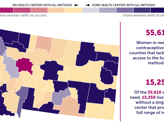 A map of the state of Montana showing the contraceptive access by county. 
