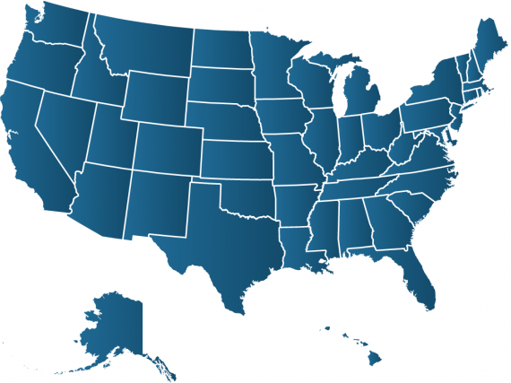 A blue map of the US