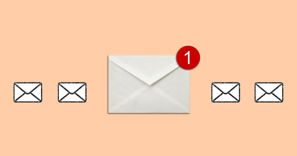 An illustration of several envelopes, one of which has a red number 1 above it.