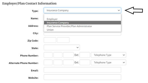 A screenshot of the second section where you insert your health plan information. 